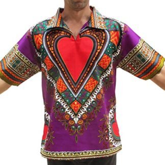 RaanPahMuang European Poets Collar Short Sleeve Shirt African Heart Dashiki Art, X-Large, Violet