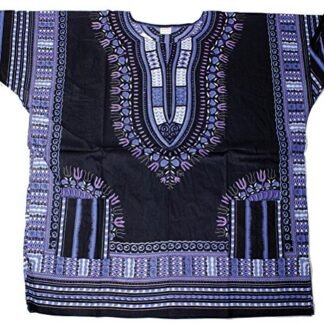 King-Sized Traditional Print Unisex Dashiki Top - Up to 68" Chest - In Several Colors (King1, BlackBlue)