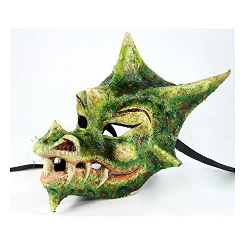 Italian Made Venetian Mask Fire Dragon Full Face (Greens)