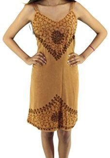 Fashion Island Women's Acid Wash Embroidered Dress (Brown)