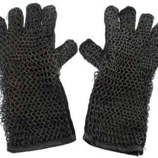 RedSkyTrader Mens Chainmail Leather Gauntlet Gloves One Size Fits Most Black