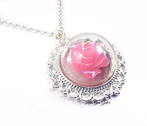 Soft Pink Rose Glass Dome Necklace 20 in Fairy Tale Beauty and the Beast Wedding Jewelry - Image 2
