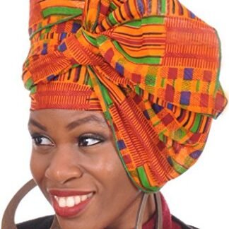Dupsie's Kente African Print Head wrap with Green Trim One Size Multicolor
