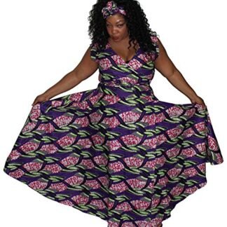 African Planet Women's Sleeveless Wrap around Dress Headwrap (Pink & Green)