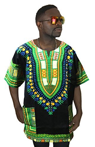 Vipada's Dashiki Shirt African Top Men's Dashiki Black and Green 2XL