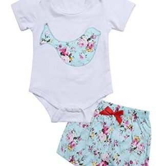 Baby Girls 2PCS Clothes Set Short Sleeve Floral Romper Bodysuit and Short Pants