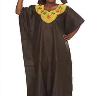 African Planet Women's Lounger Kaftan Caftan Brown Heavy Embroidery