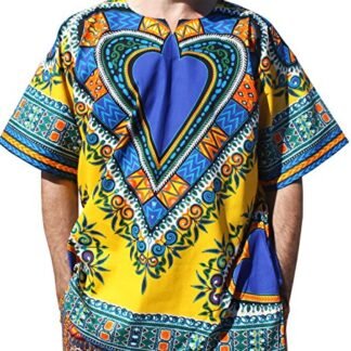 RaanPahMuang Bright Heart Cotton Africa Dashiki Plus Sized Shirt Plain Front, XXXX-Large, Yellow