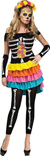 Funworld Womens Day Of The Dead Theme Party Fancy Halloween Costume, Small/Medium (2-8)