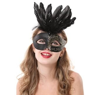 Black Feather Crown Woen's Party Masquerade Mask Cosplay Venetian Mask, One Size