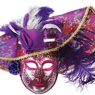 Loftus International Feather Hat Full Face Masquerade Venetian Mask, Purple, One Size