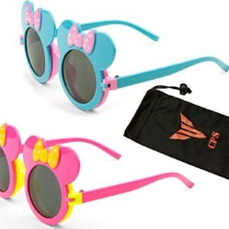 2 Pairs Kid Cute Colored Mouse Ears Flip Up Sunglasses Clear Blk Lens Mickey Minnie Bow