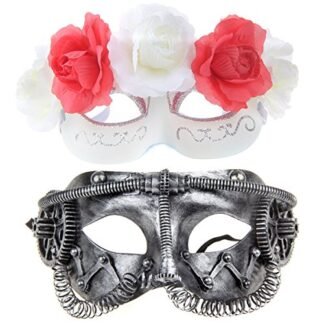 Couple Mardi Gras Masks Set Steampunk Mechanical Gears Venetian Masquerade Masks Decorations