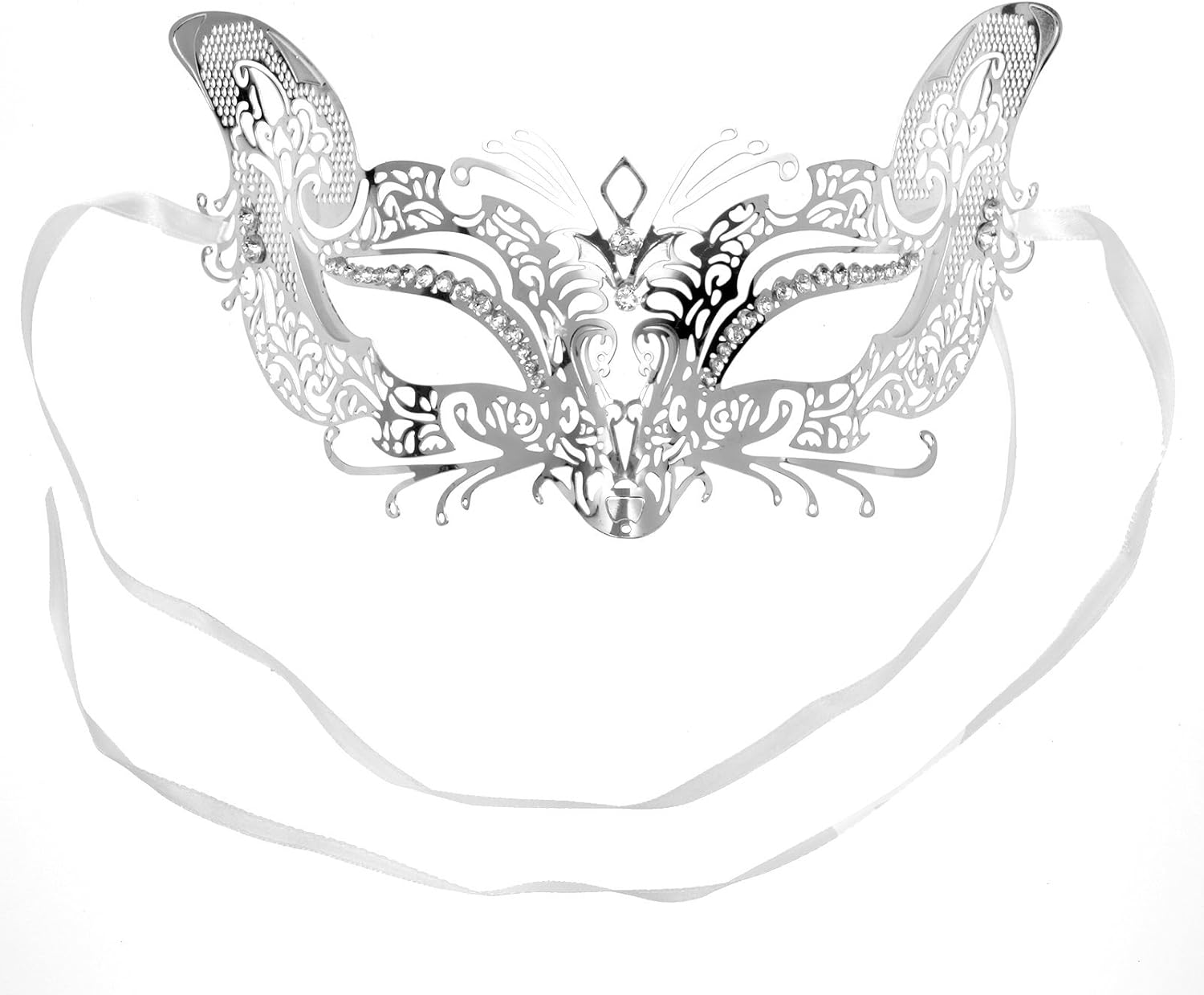 Venetian Fox Masquerade Mask with Rhinestones - Silver