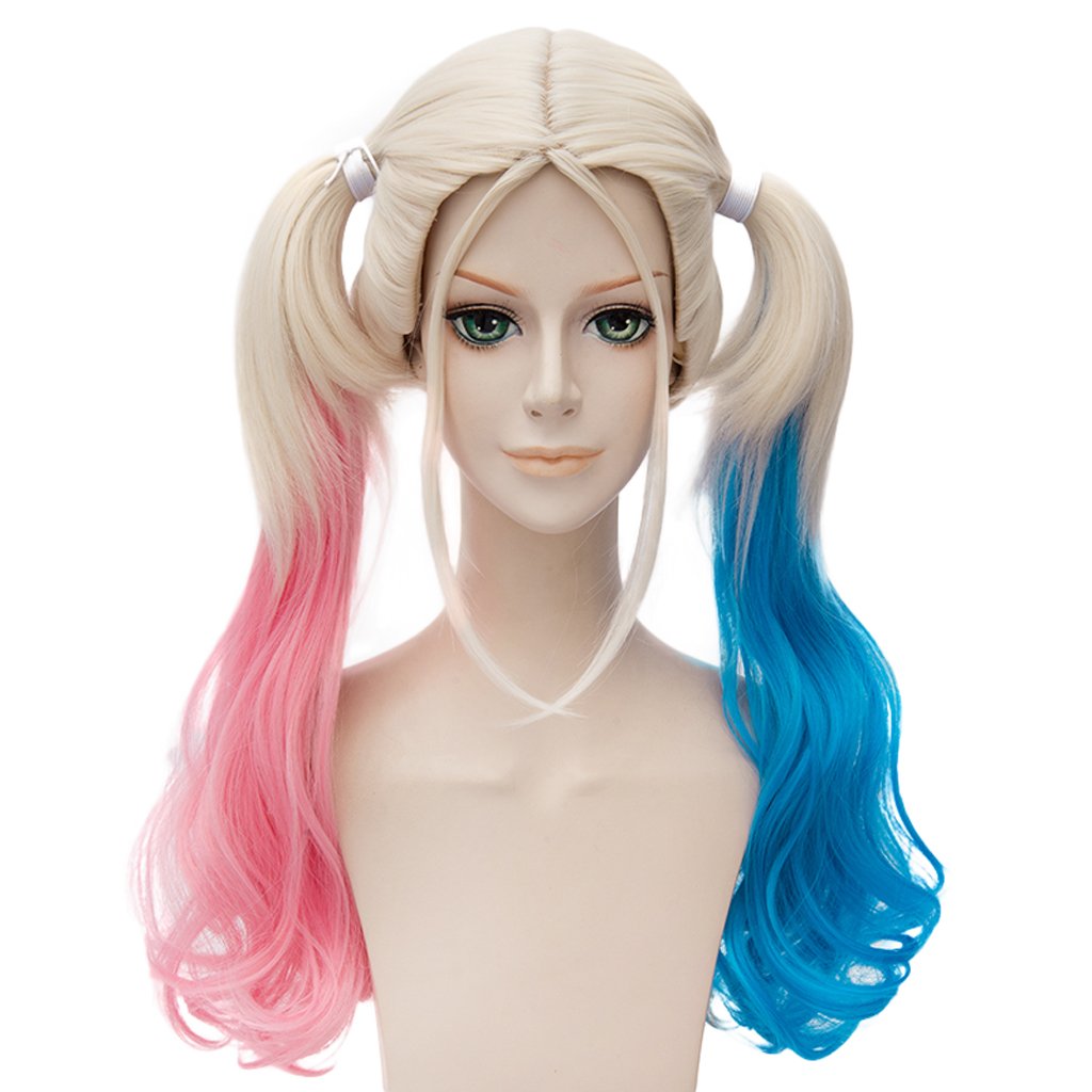 Movie Cosplay Wig Lolita Long Curly Ponytails Party Costume Hair Wig (Pink Blue)