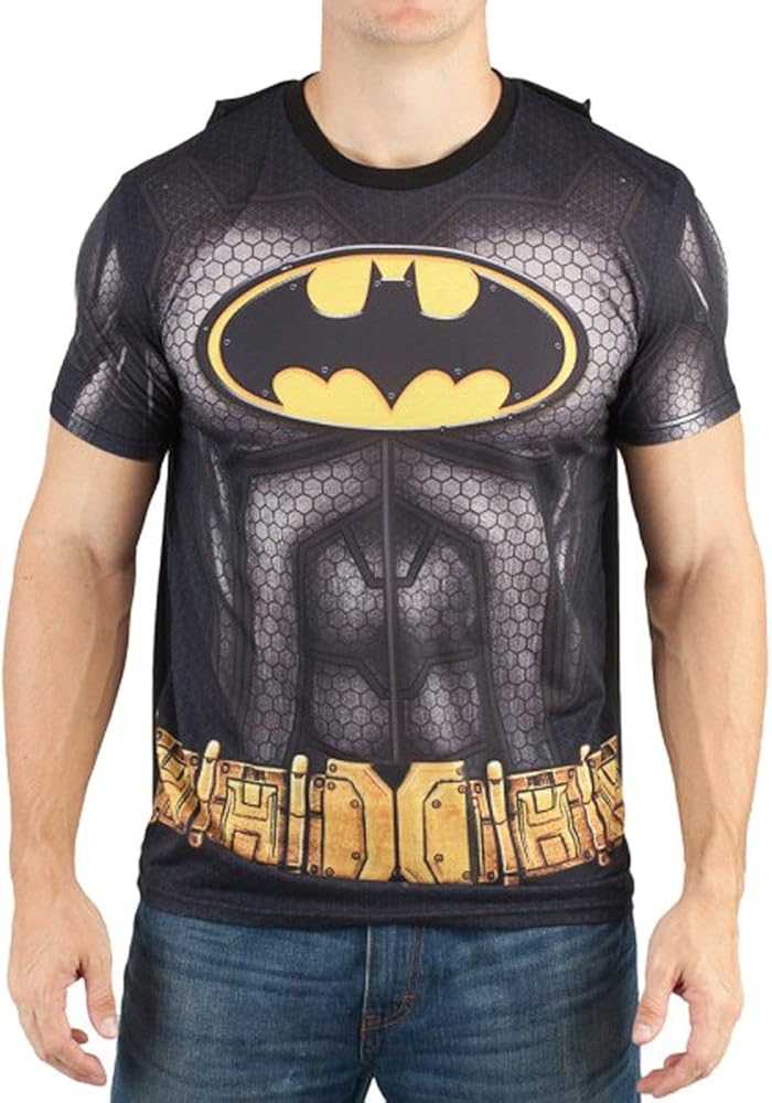 Batman Suit- Up Sublimated Caped Costume Men's T- Shirt- Small