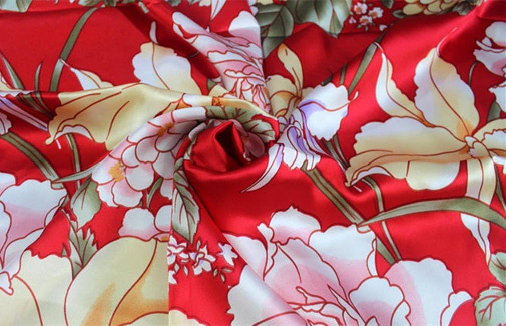 Maxfeel 100% Pure Mulberry Silk Charmuse Floral Fabric 45" Wide for Bedding Dress By the Yard or By Half Yard