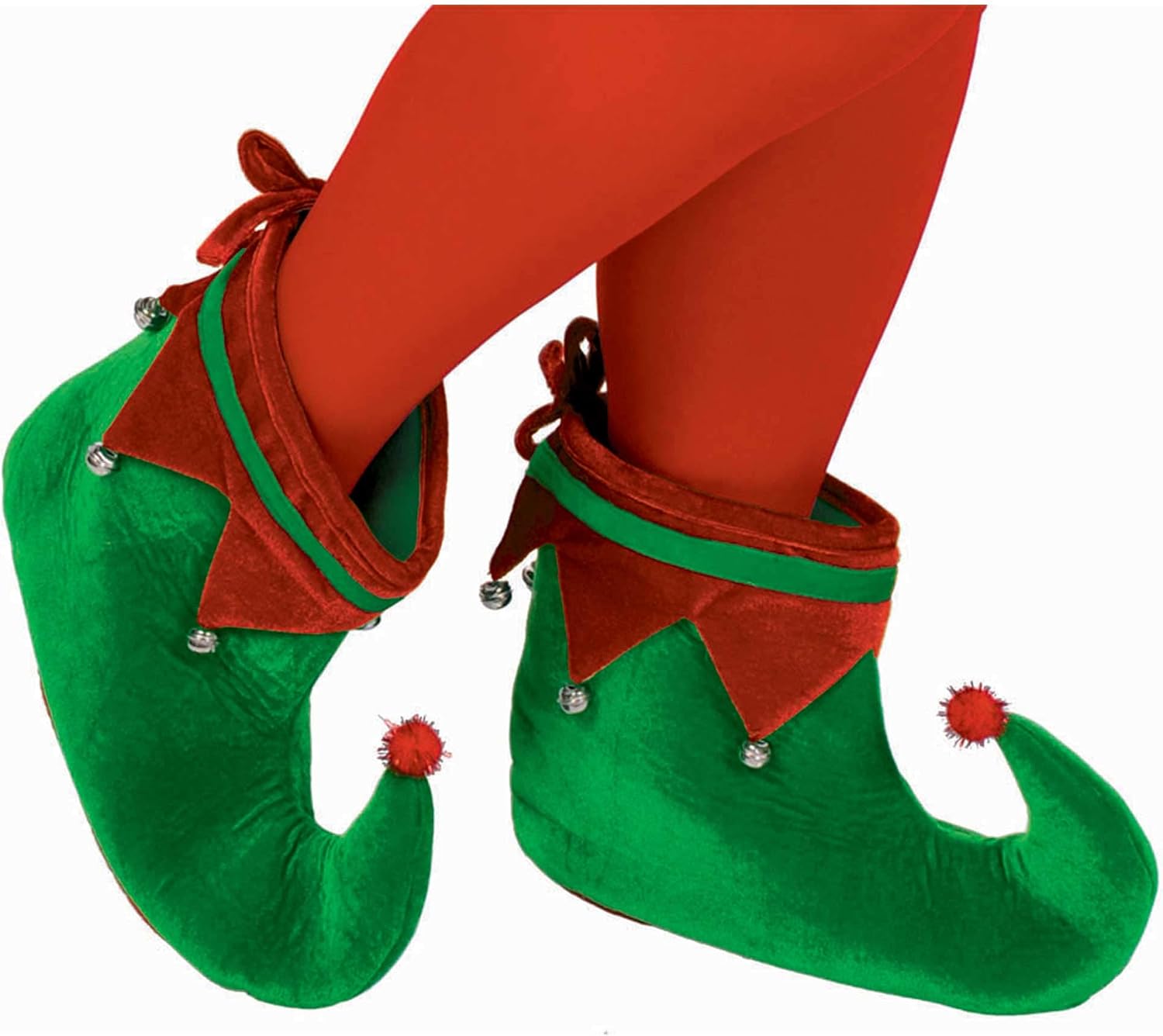Fun-Filled Christmas and Holiday Party Elf Shoes - Adult , Green/Red, Polyester Velour , Pack of 2